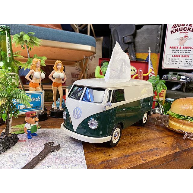 ワーゲンバス　ティッシュボックス　（ツートンダークグリーン）　■　アメリカン雑貨　アメリカ雑貨　ティッシュケース |  | 02