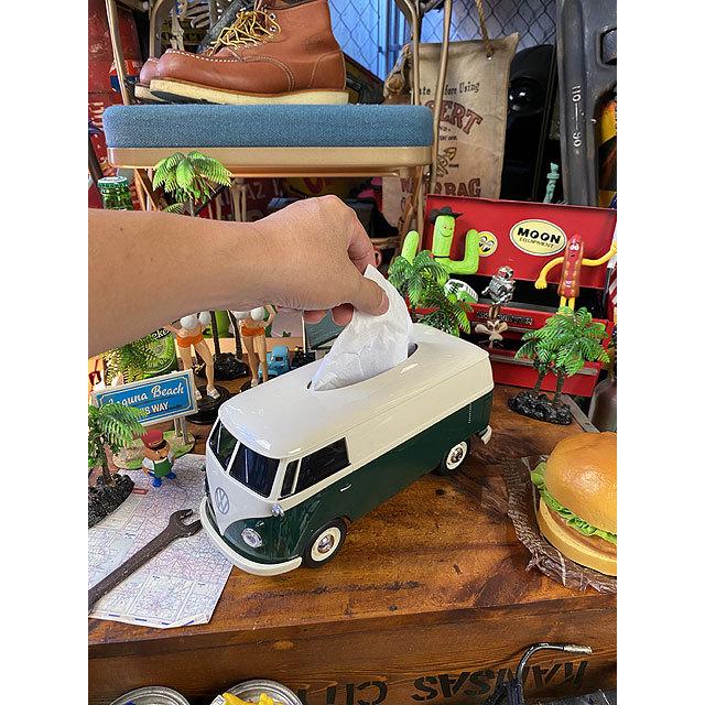 ワーゲンバス　ティッシュボックス　（ツートンダークグリーン）　■　アメリカン雑貨　アメリカ雑貨　ティッシュケース |  | 05