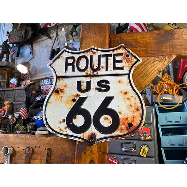 ルート66　ロードサイン型　ブリキ看板　（弾丸跡）　■ アメリカン雑貨 アメリカ雑貨 |  | 06