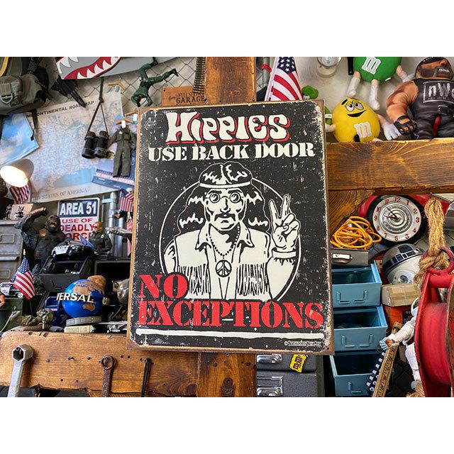 「ヒッピーは裏口を使ってね！例外はなし」　ブリキ看板 ■ アメリカン雑貨 アメリカ雑貨 |  | 04