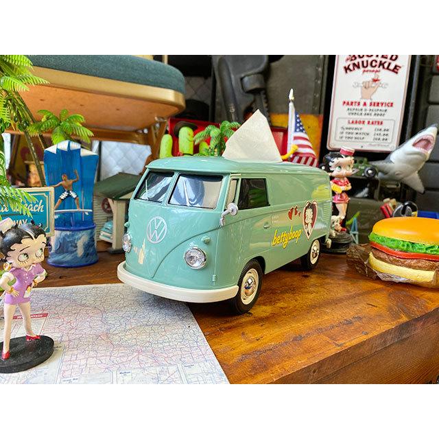 当店限定販売】 「ベティ・ブープ」コラボモデル ワーゲンバスのティッシュボックス(ミントグリーン) アメリカ雑貨 アメリカン雑貨 ティッシュケース ティッシュケース フォルクスワーゲン ティッシュケース アメリカン雑貨