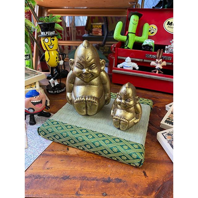 商売繁盛＆開運招福 大阪名物ビリケンさんの縁起のええ置物【●SS+Sサイズ2体セット】+【京たたみで作った飾り台 ミニ畳Sサイズ】のセット | 