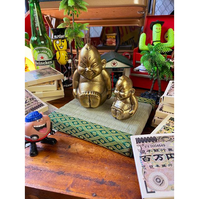 商売繁盛＆開運招福 大阪名物ビリケンさんの縁起のええ置物【●SS+Sサイズ2体セット】+【京たたみで作った飾り台 ミニ畳Sサイズ】のセット |  | 08