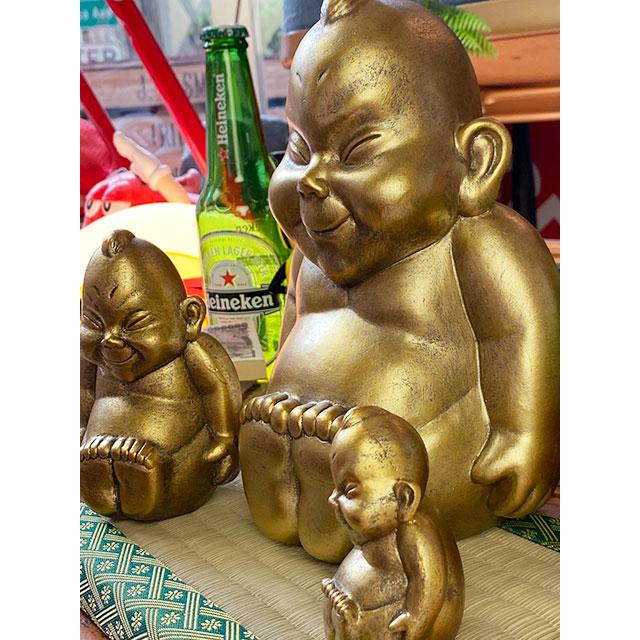 商売繁盛＆開運招福 大阪名物ビリケンさんの縁起のええ置物【●SS+S+Mサイズ3体セット】+【京たたみで作った飾り台 ミニ畳Mサイズ】セット |  | 03