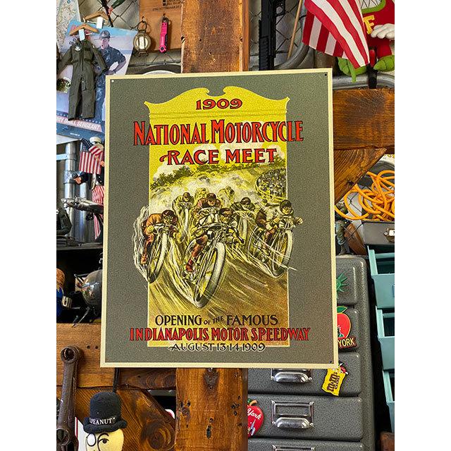 1909年インディアナモーターサイクルレース　ブリキ看板 ■ アメリカン雑貨 アメリカ雑貨 | 