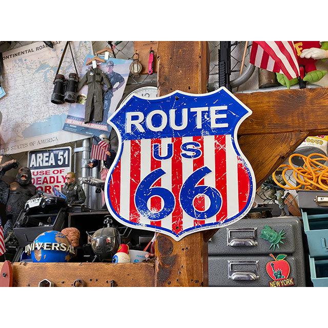 ルート66　ロードサイン　ブリキ看板　（星条旗）　■ アメリカン雑貨 アメリカ雑貨 |  | 04