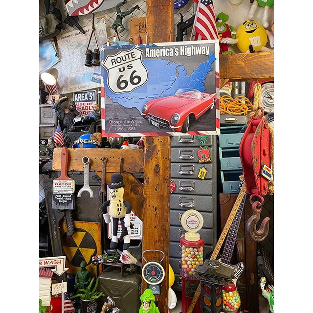 ルート66＆シボレー　コルベット　ブリキ看板　（アメリカズ　ハイウェイ）　■　アメリカン雑貨　アメリカ雑貨 |  | 01