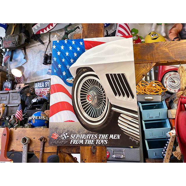 シボレー　コルベットC2　ブリキ看板　（SEPARATES THE MAN FROM TOYS）　■　アメリカン雑貨　アメリカ雑貨 爆買 |  | 04