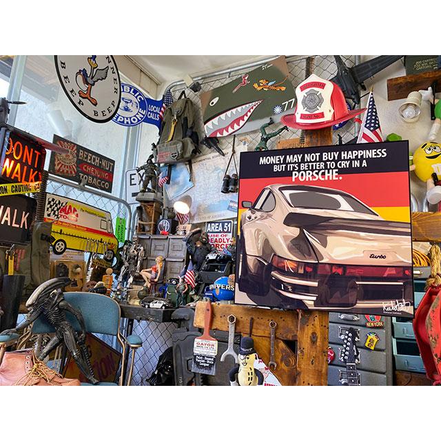 デカサイズ　Lサイズ　51cm　ポルシェ　ポップアートフレーム　（911ターボ）　■　アメリカン雑貨　アメリカ雑貨　 【カントリールースターキャンバスウォールアートチキンキッチン】
