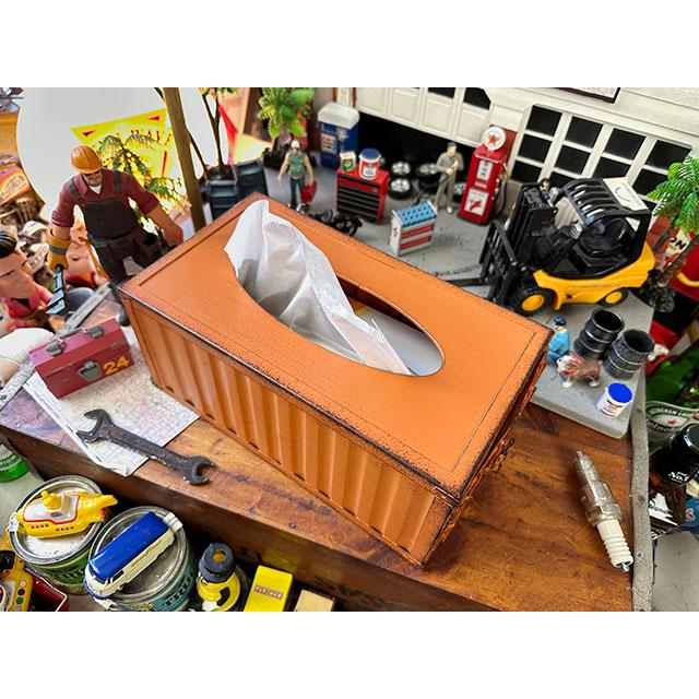 海上コンテナ ティッシュケース （オレンジ） □ アメリカン雑貨