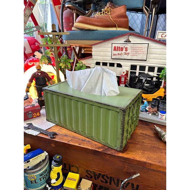 海上コンテナ　ティッシュケース　（グリーン）　■　アメリカン雑貨　アメリカ雑貨　ティッシュボックス　ティッシュカバー | 