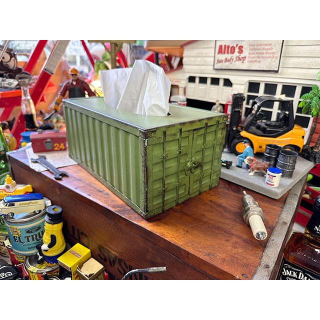 海上コンテナ　ティッシュケース　（グリーン）　■　アメリカン雑貨　アメリカ雑貨　ティッシュボックス　ティッシュカバー |  | 02