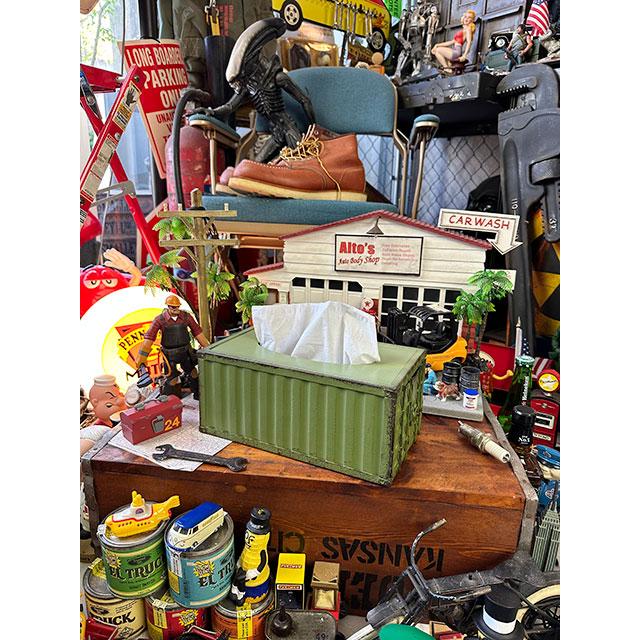 海上コンテナ　ティッシュケース　（グリーン）　■　アメリカン雑貨　アメリカ雑貨　ティッシュボックス　ティッシュカバー |  | 05