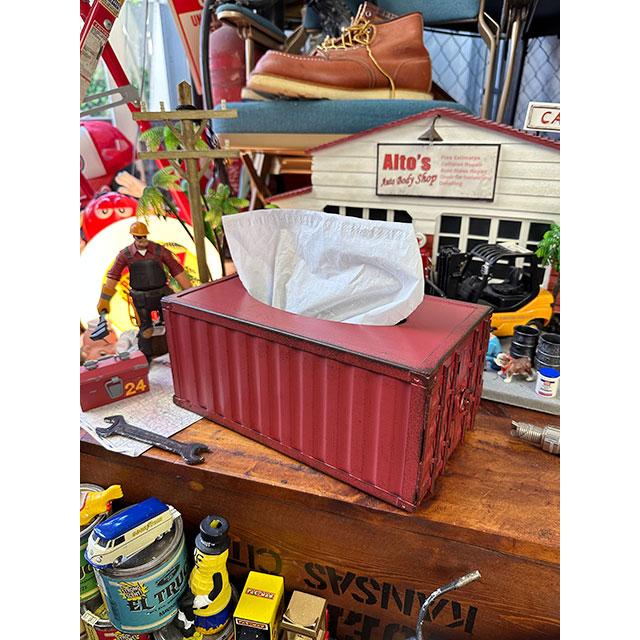 海上コンテナ ティッシュケース （レッド） □ アメリカン雑貨