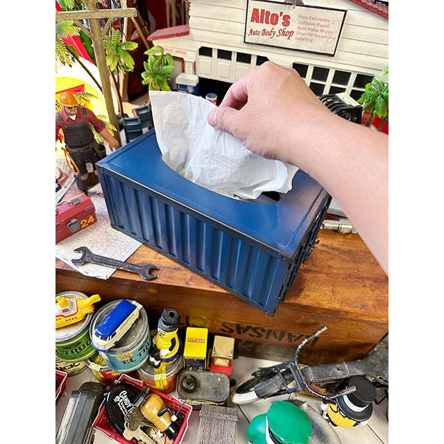 海上コンテナ ティッシュケース （ブルー） □ アメリカン雑貨