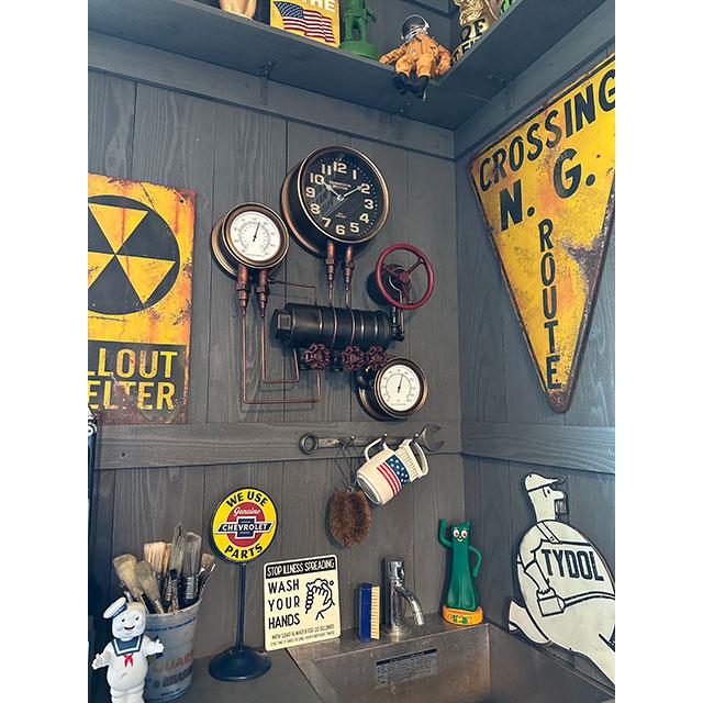 スチームパンク　ウォールクロック　（タンク＆バルブ）　壁掛け時計/温度計/湿度計 |  | 09