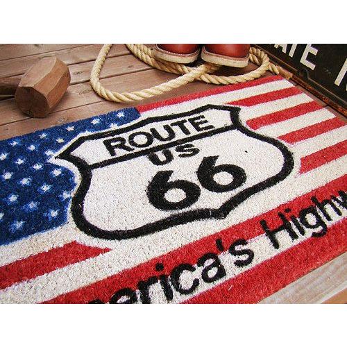 ルート66＆星条旗　ココマット　（レクタングル）　アメリカ雑貨　アメリカン雑貨　玄関マット　屋内　おしゃれ　人気 | アメリカン レトロ | 01