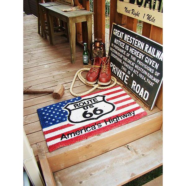 ルート66＆星条旗　ココマット　（レクタングル）　アメリカ雑貨　アメリカン雑貨　玄関マット　屋内　おしゃれ　人気 | アメリカン レトロ | 02