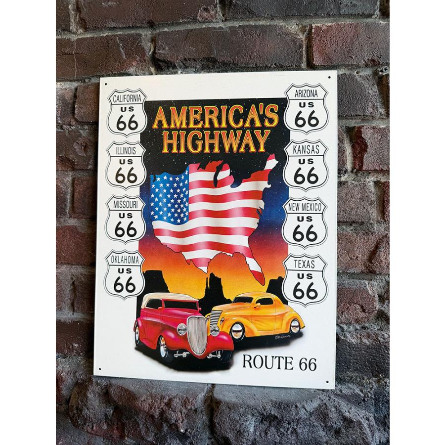 アメリカン レトロ アメリカンブリキ看板 U.S. ROUTE66 星条旗 