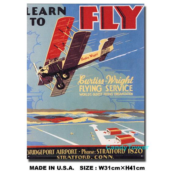 アメリカンブリキ看板 LEARN TO FLY -カーティス・ライト社- アメリカ雑貨 アメリカン雑貨 サインプレート ティンサインボード | アメリカン レトロ