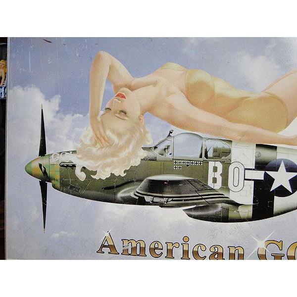 ピンナップガール＆戦闘機　U.S.ヘヴィースチールサイン　（P-51　マスタング　アメリカンゴールド）　アメリカ雑貨　アメリカン雑貨 | アメリカン レトロ | 01