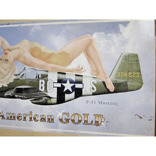 ピンナップガール＆戦闘機　U.S.ヘヴィースチールサイン　（P-51　マスタング　アメリカンゴールド）　アメリカ雑貨　アメリカン雑貨 | アメリカン レトロ | 02