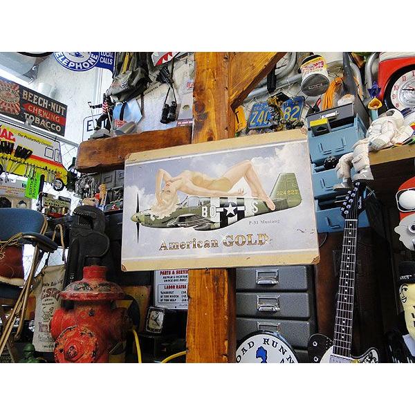 ピンナップガール＆戦闘機　U.S.ヘヴィースチールサイン　（P-51　マスタング　アメリカンゴールド）　アメリカ雑貨　アメリカン雑貨 | アメリカン レトロ | 03