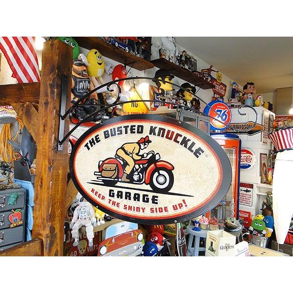 バステッド・ナックル・ガレージ　ストアサイン　（両面デザイン/アイアンフック付き）　アメリカ雑貨　アメリカン雑貨　ガレージ | 