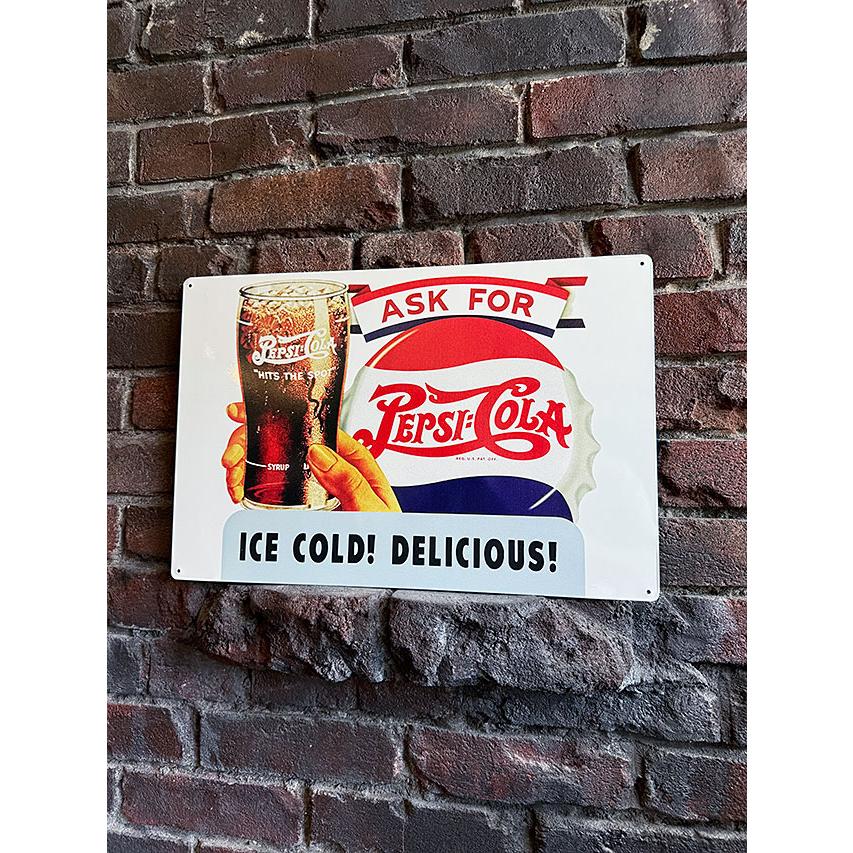 ペプシコーラ　ブリキ看板　（ICE COLD!　DELICIOUS!）　■ アメリカ雑貨 アメリカン雑貨 |  | 02