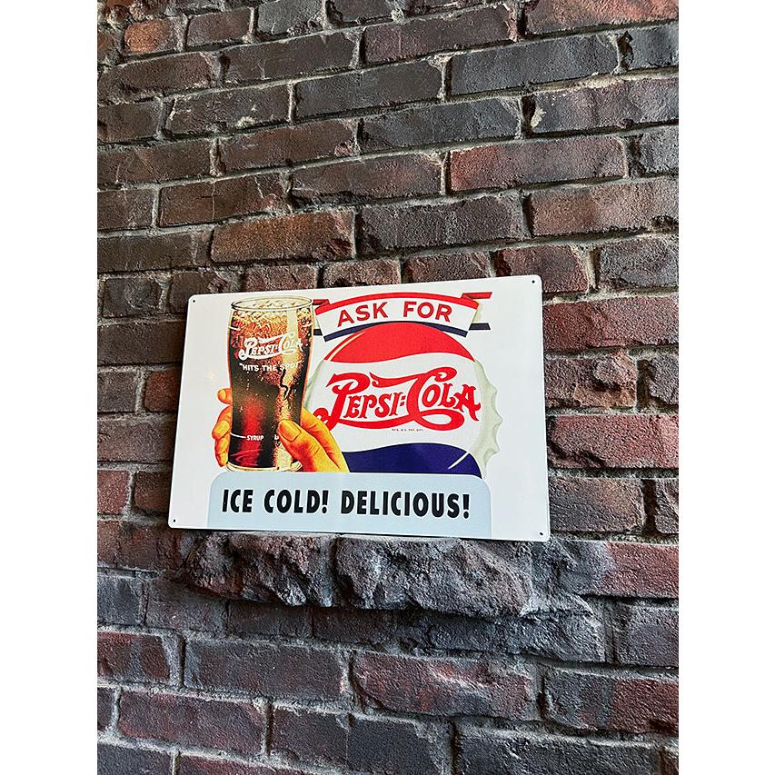 ペプシコーラ　ブリキ看板　（ICE COLD!　DELICIOUS!）　■ アメリカ雑貨 アメリカン雑貨 |  | 05