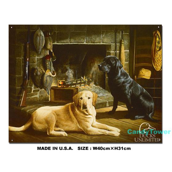 ラブラドール＆ゴールデン　ブリキ看板　（Waitng at Crow's Creek）　■ アメリカン雑貨 アメリカ雑貨 | アメリカン レトロ