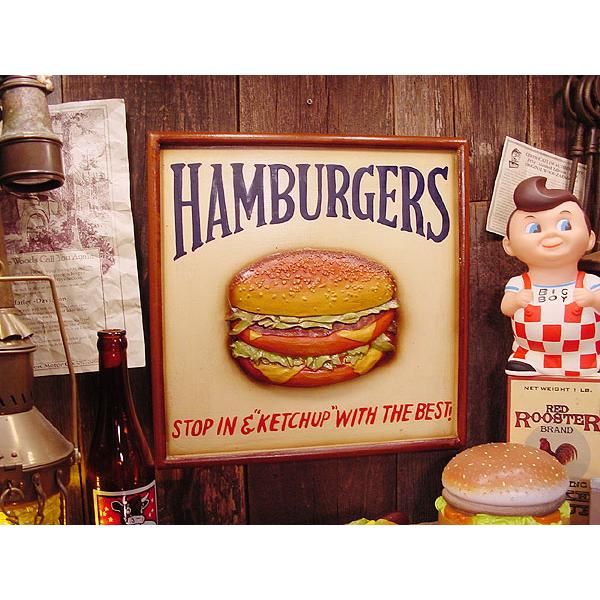 ハンバーガー　木製看板 アメリカ雑貨 アメリカン雑貨 壁掛け インテリア おしゃれな部屋 人気 | アメリカン レトロ