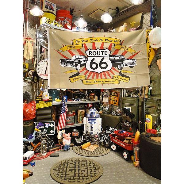 ルート66&アメ車 ビッグサイズフラッグ アメリカ雑貨 ルート66&アメ車 ビッグサイズフラッグ アメリカ雑貨