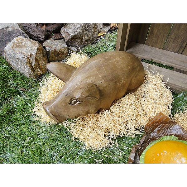 ウッドカービングピッグ （アンティークブラウン） Lサイズ アメリカ