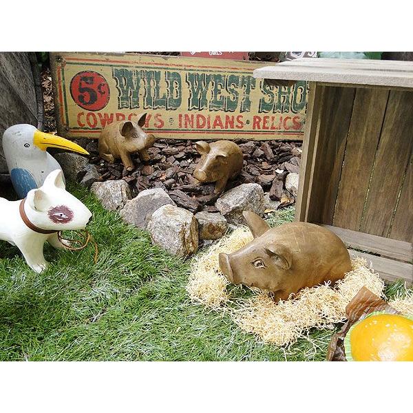 ウッドカービングピッグ （アンティークブラウン） Lサイズ アメリカ