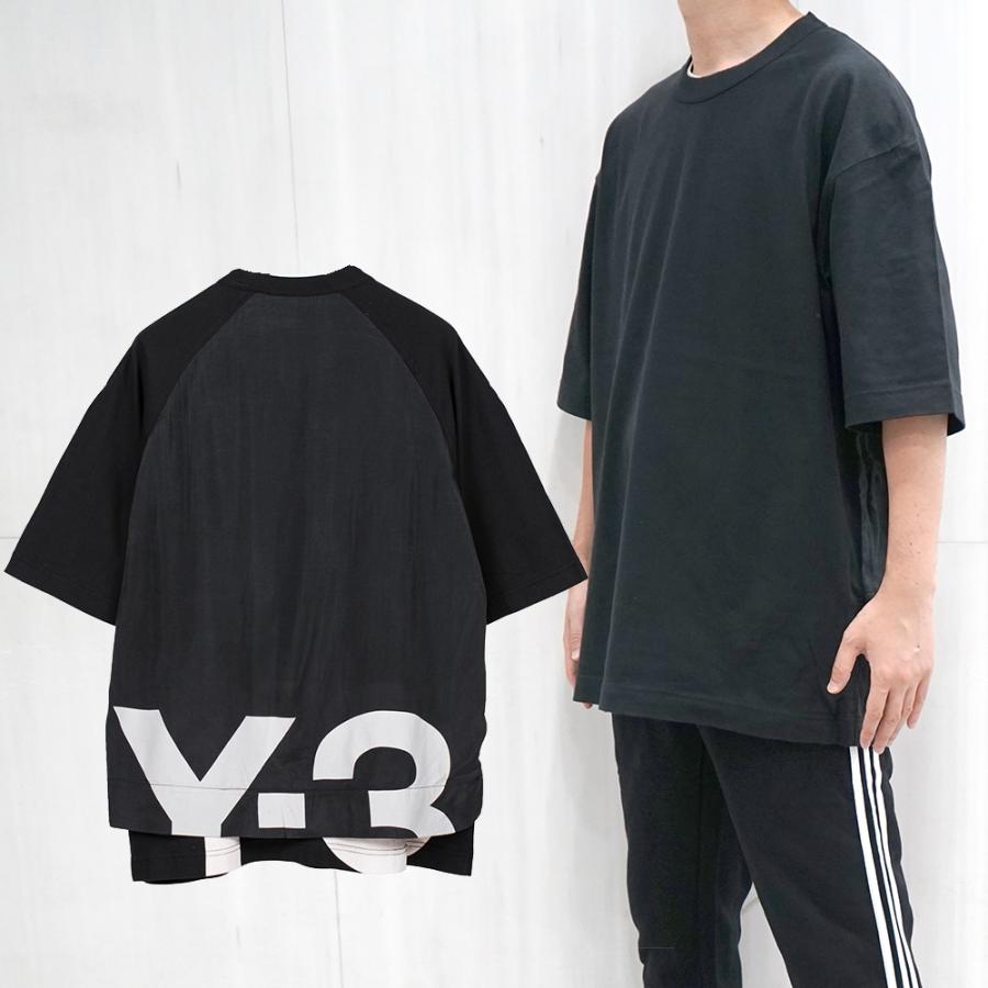 Y-3 ワイスリー メンズTシャツ (BLACK) 半袖レイヤードバッグロゴT