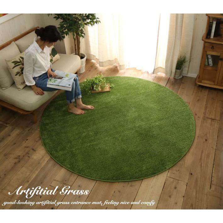 ラグ 円形 丸 芝生 人工芝 洗える ラグマット グリーン 夏用 おしゃれ