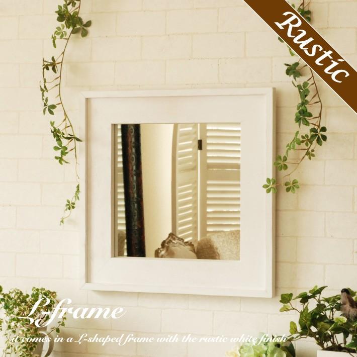 鏡 ウォールミラー 壁掛け おしゃれ 日本製 北欧 CAM-Lframe-43x43WH
