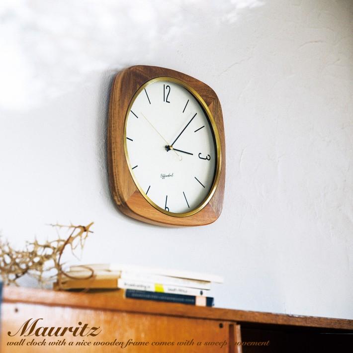 壁掛け時計 掛け時計 北欧 おしゃれ 木製 木 レトロ 静音 四角 Mauritz
