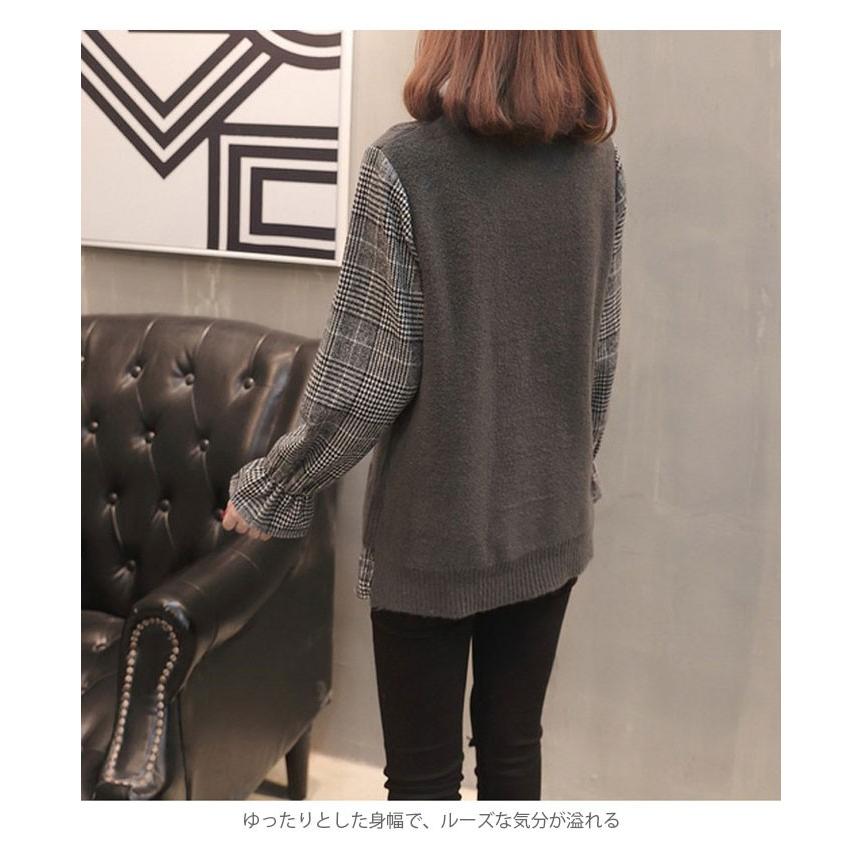 タータンチェック レディース レイヤードシャツ ニットベスト 重ね着風 フェイクレイヤード 切り替えシャツ 長袖 リブニット ザックリニット トップス Llyt5026 C Angel 通販 Yahoo ショッピング