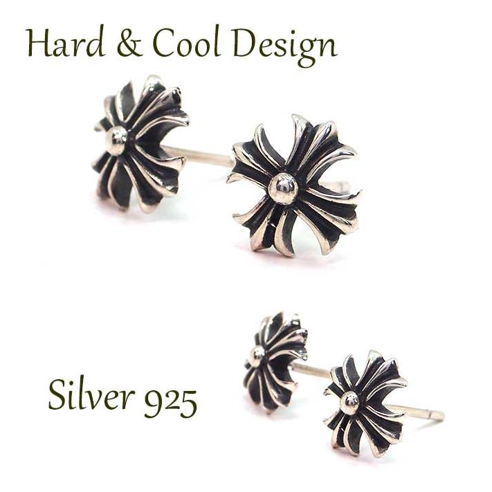 ピアス メンズ シルバー 片耳 アクセサリー いぶし銀 クロス スタッド