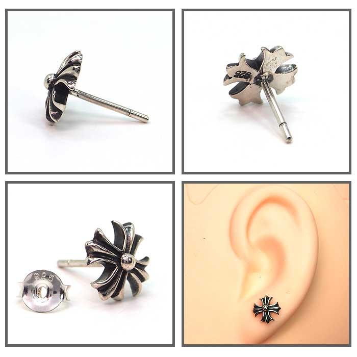 ピアス メンズ シルバー 片耳 アクセサリー いぶし銀 クロス スタッド