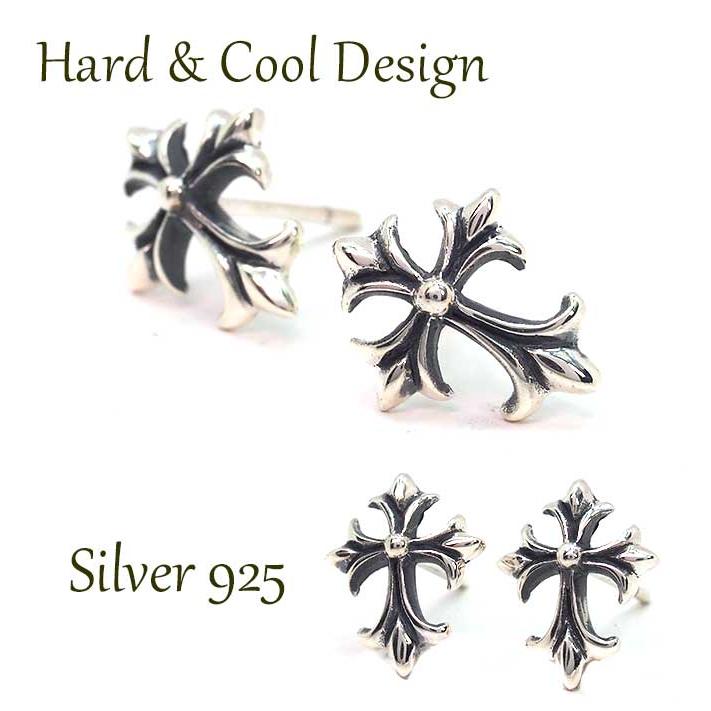 ピアス メンズ シルバー 片耳 アクセサリー いぶし銀 クロス スタッド