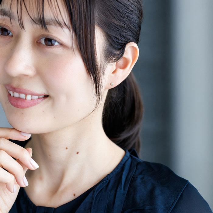 天然ダイヤモンドピアス 18金 0.06ct フクリン つけっぱなし K18 軸太
