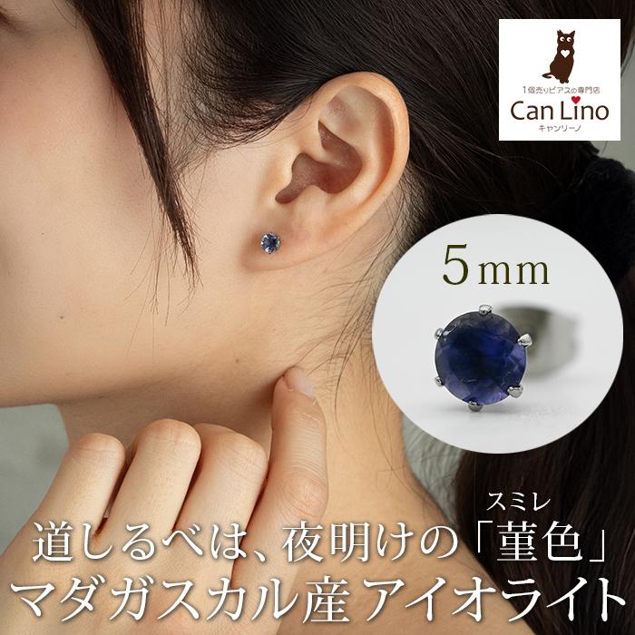 ピアス 金属アレルギー対応 アイオライト 5mm サージカルステンレス