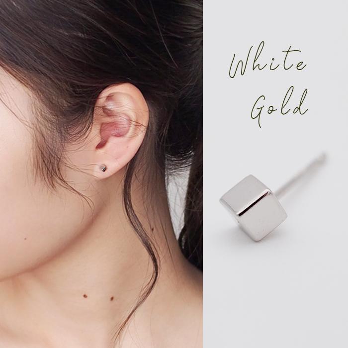 ピアス セカンドピアス つけっぱなし キューブ型 3mm 10K 10金 K10 YG