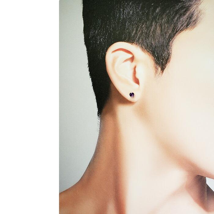 メンズピアス 片耳 18金 18K アメジスト 5mm シンプル セカンドピアス