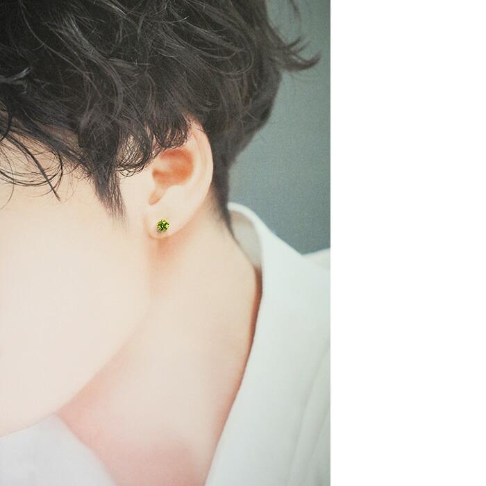 メンズピアス 片耳 18金 18K ペリドット 5mm シンプル セカンドピアス  