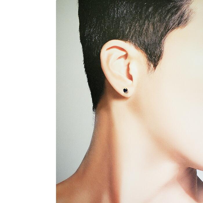 ピアス メンズ 片耳 18金 18K アイオライト 5mm 軸太 ロングポスト