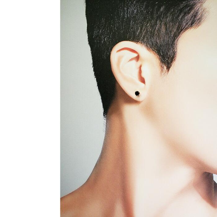 ピアス メンズ 片耳 18金 18K オニキス 5mm 軸太 ロングポスト 日本製